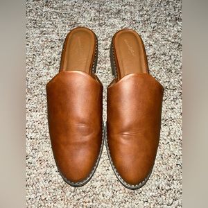 Cognac Faux Leather Mules
